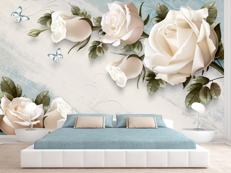 Fototapeta Róże 3D we wnętrzu sypialni