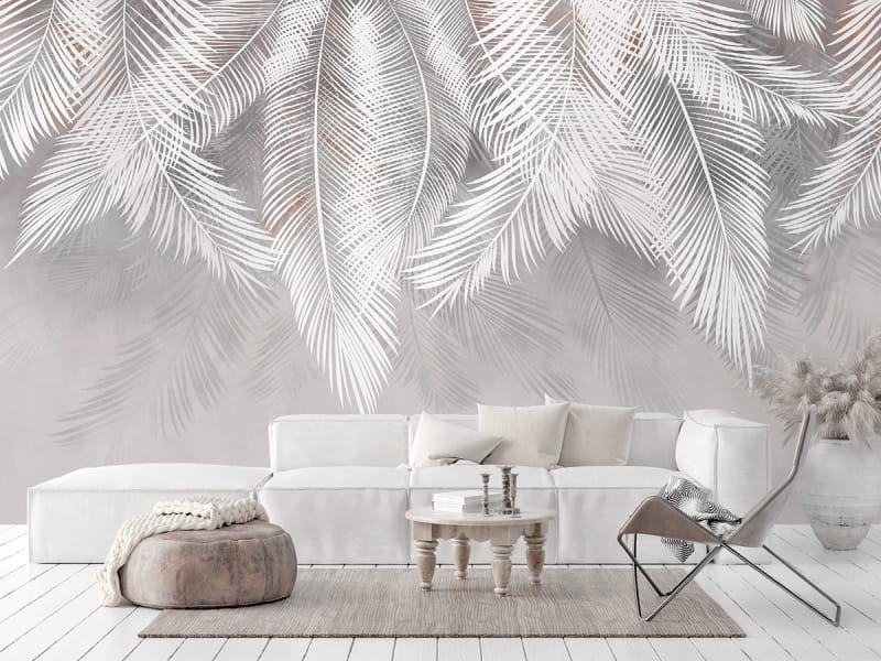 Fototapeta Puszyste liście palmowe we wnętrzu salonu